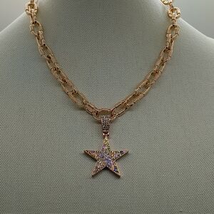 White Crystal Star Paperclip Necklace